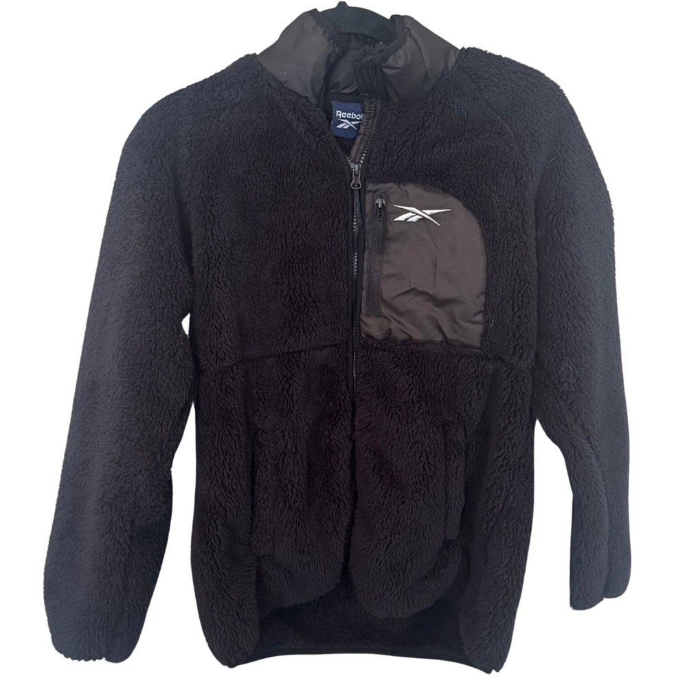 Reebok Sherpa Teddy Fleece Jacket Women’s Medium Black Full Zip Plush Pocket‎